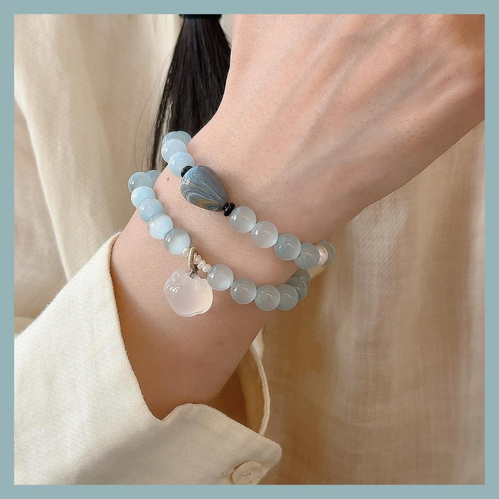 opal black agate chalcedony safety lock water drop bracelet small fresh simple bracelet fashion niche versatile jewelry