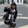 Japanese Style Black Lolita Mini Dres Women's Autumn Square Neck Long Sleeve A Line Dress with Lace Slim Fit Gothic Coquette Dress for Fall Streetwear