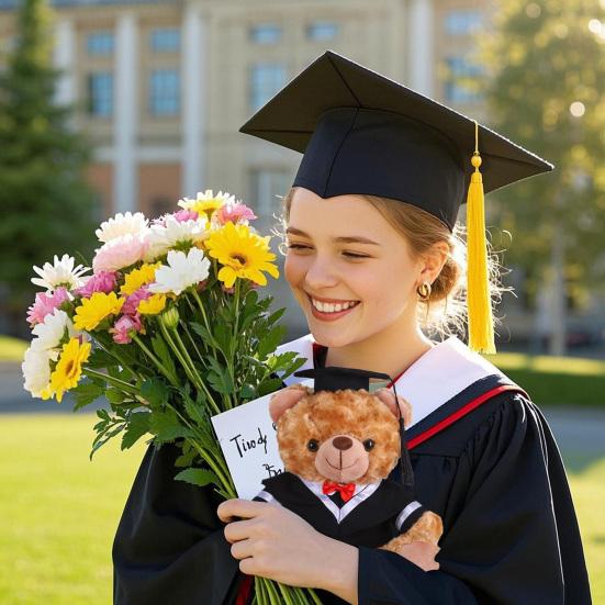 

Плюшевий ведмедик випускника 2025 року в мантії, шапочці та з китицею, милий коричневий, подарунки для випускників, м яка іграшка, лялька, сувеніри на випускний 25cm