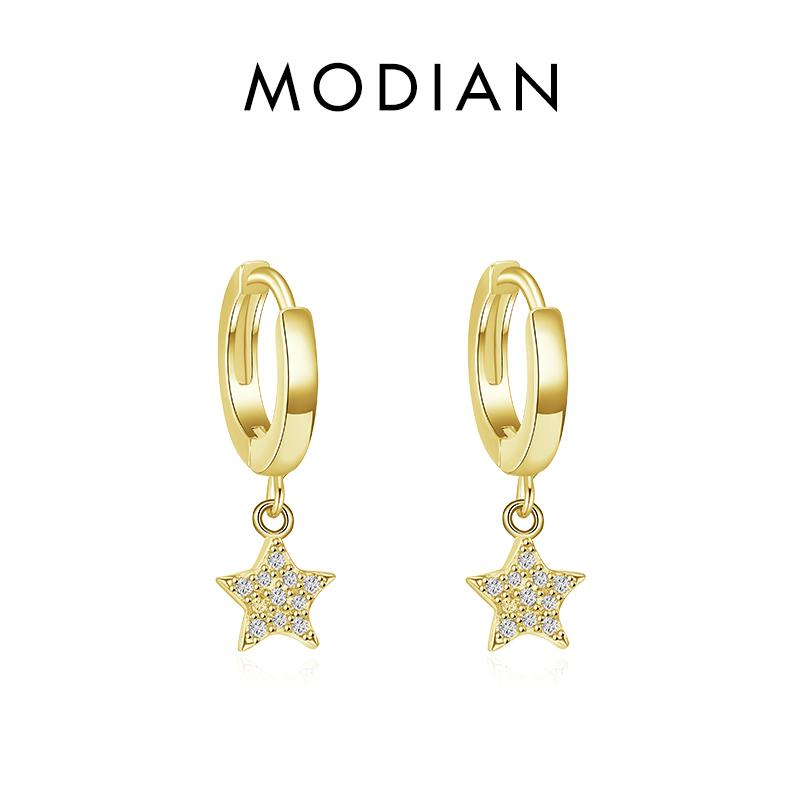 Modian Luxury 925 Sterling Silver Hearts Stars & Moon Dangle Earrings Fashion Silver Jewerly For Women Wedding Earring Gift