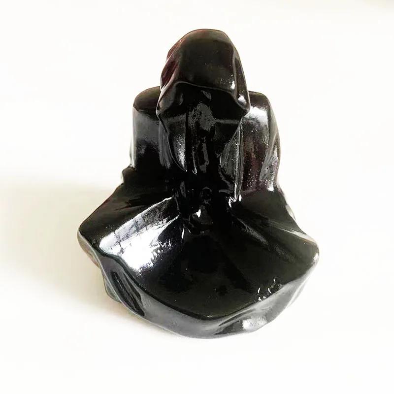 Natural Black Obsidian Wizard Crystals and Healing Stone Figurines 2inch Hand Carved Pocket Room Home Decor