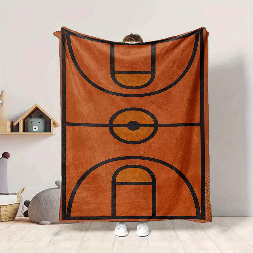 1pc Basketball Court Blanket, Lightweight Flannel Throw Blanket for Sofa, Bed, Travel, Camping, Living Room, Office, Couch061