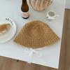 Summer Hollow Out Knitted Bucket Hat for Women Lace Up Sunshade Foldable Straw Hats Korean Girl Breathable Sunscreen Basin Cap