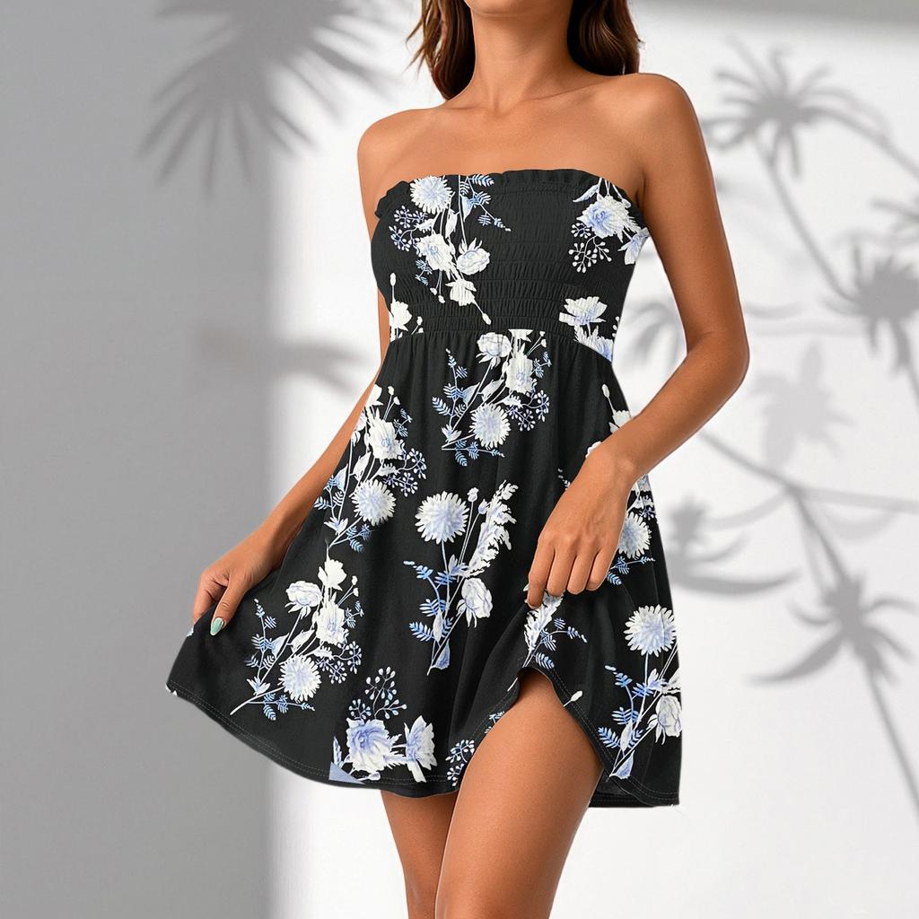 Women Casual Sleeveless Summer Dresses  Spring Patchwork Boho Floral  Cocktail Party  Dress