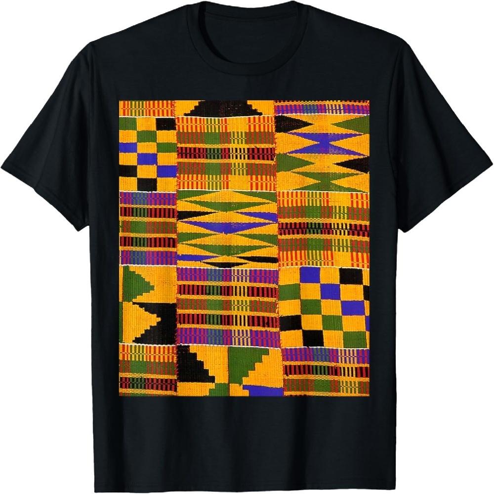 Kente Cloth Artwork T-Shirt Black Women s Modern Classic Fit Short Sleeve T-Shirt Size S XXXXXL чёрный