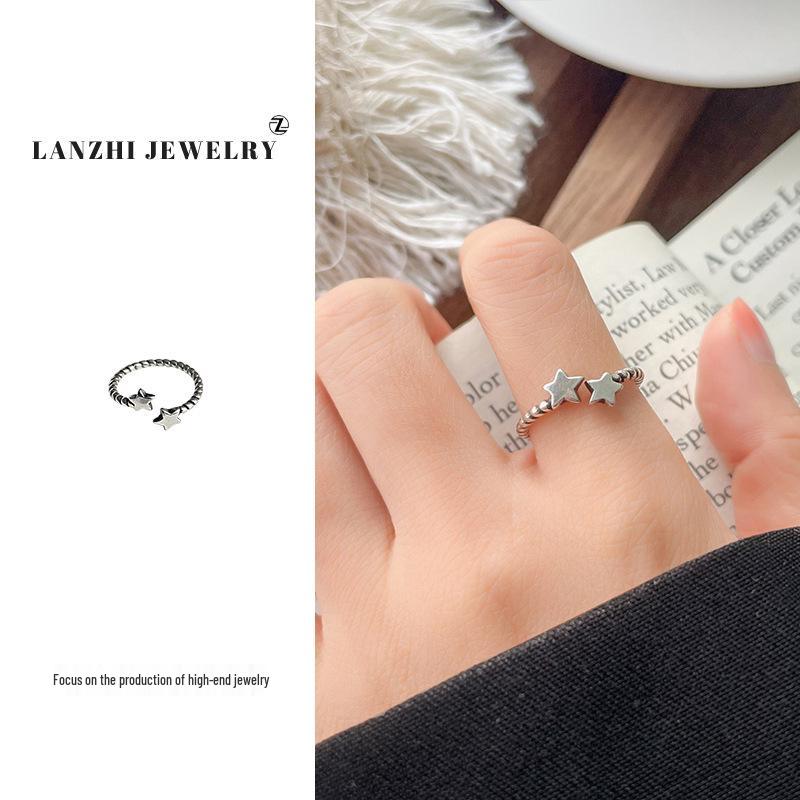 

Lan Zhi Star 925 Sterling Silver Retro Design Ring - Non-Fading, Open Style Adjustable