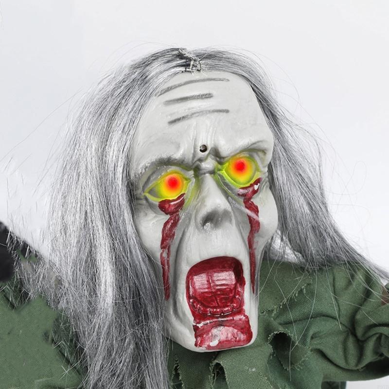 Halloween Animatronic Kriechende Figur Display mit Geräuschaktivierter Aktion, Rotes Licht Gesicht und Boden-Schreck-Styling für Veranda