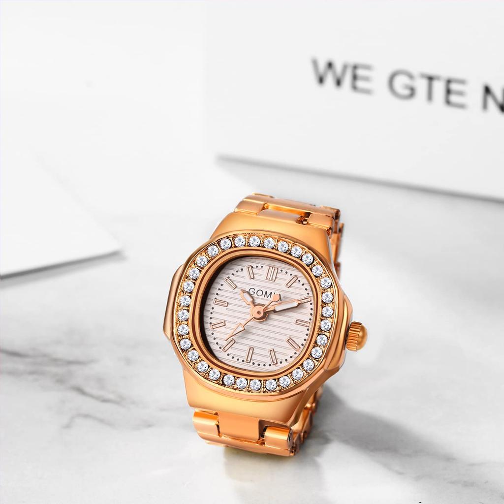 Ring Watch Women's Cute Fashion Analog Sparkle Free Size Waterproof Ring Watch Simple Rose Gold Ladies Fashion Ring Girlfriend Birthday Christmas