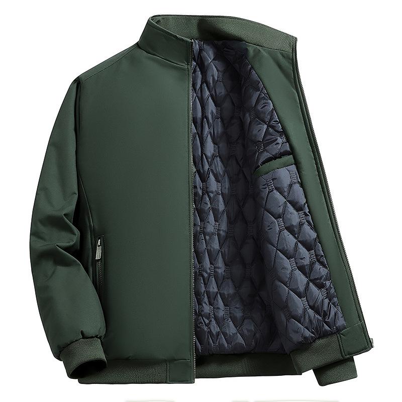 Men's Plus Size Fleece-Lined Cotton Padded Jacket - Thick Stand-Up Collar Casual Coat