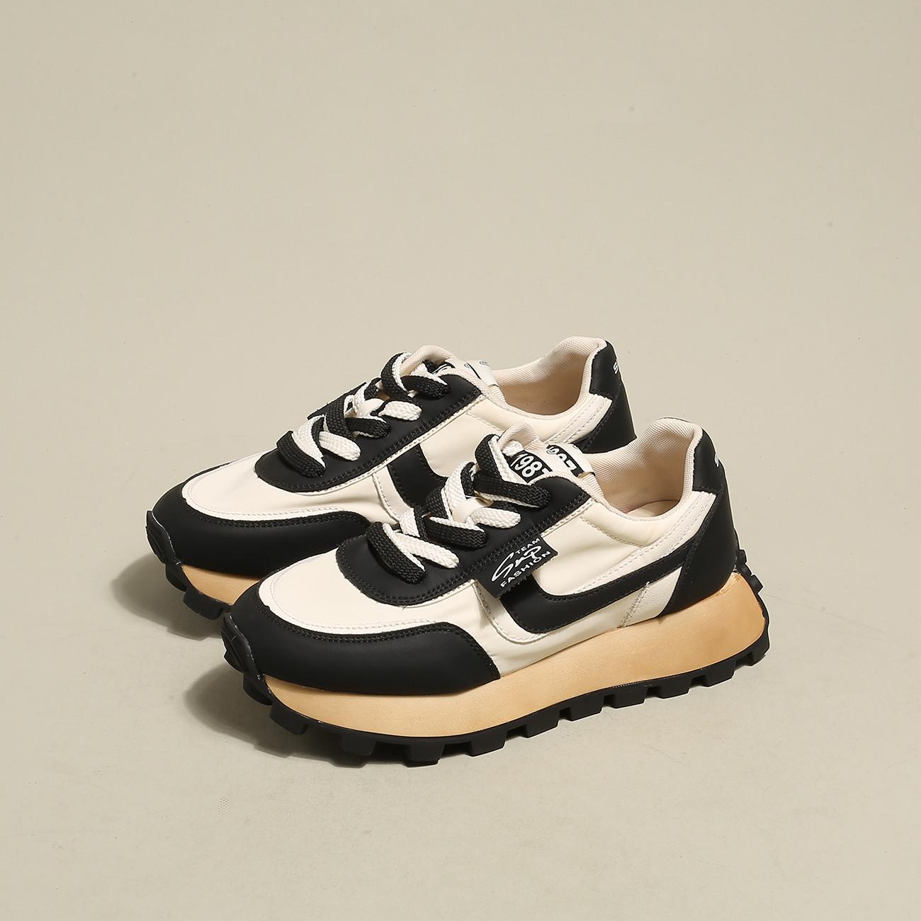 

Весенние женские дышащие и удобные повседневные туфли на шнуровке женские спортивные туфли на платформе разноцветные кожаные вулканизированные туфли 40 чёрный