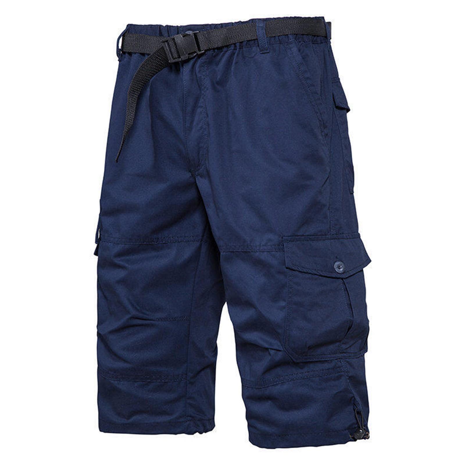 

Men s Summer Cotton Thin Overalls Men s Three-quarter Pants Loose Straight Pants Trendy Wear-resistant Seven-point Breeches XL Темно-синій