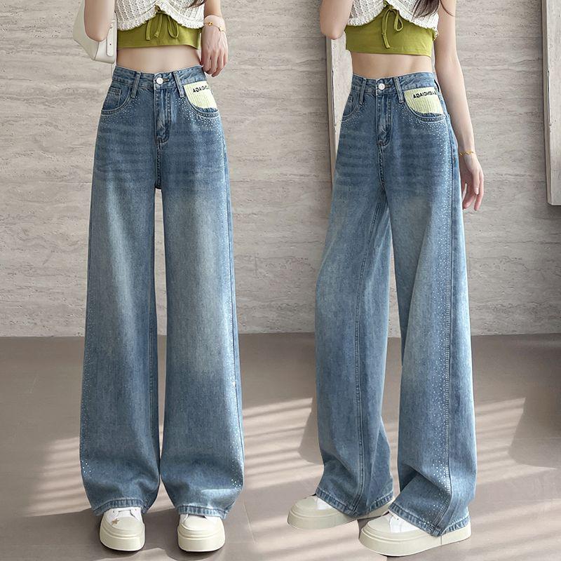 Women's Summer Rhinestone High-Waisted Floor-Length Jeans
