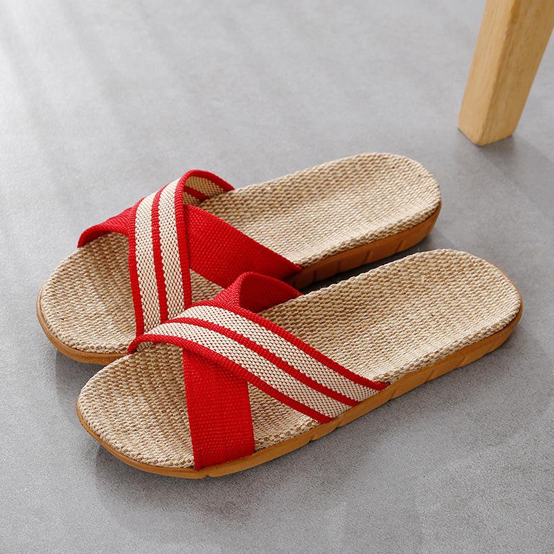 Linen slippers household thick bottom straw summer men and women cool slippers home indoor non-slip and non-smelly feet