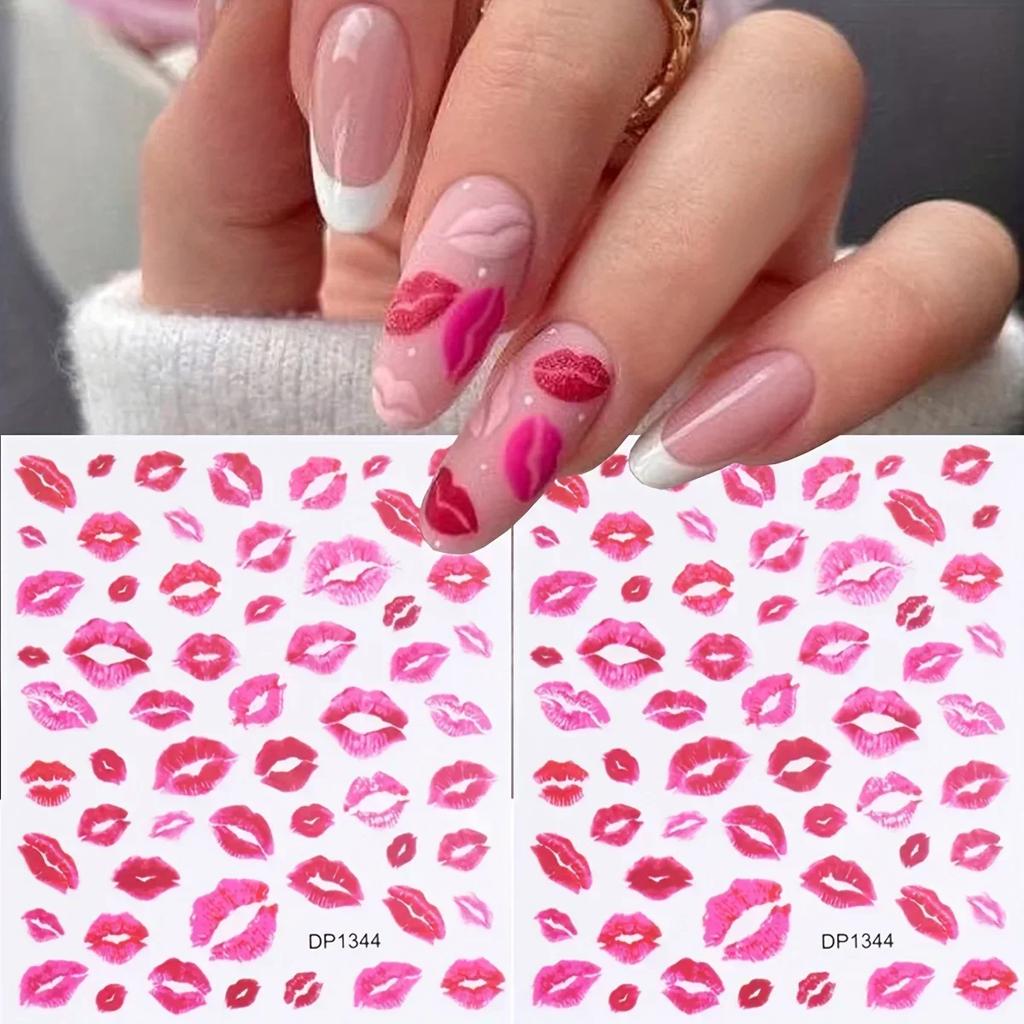 1pcs Kiss Print Nail Art Stickers, Matte Finish Self-Adhesive Decals for Valentine's Day & Daily DIY Manicure