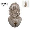 Religious Theme Decorations Sacred Heart of Mary Holy Water Font, Vintage Resin Blessed Mother Statue Basin Wall Hanging, Catholic Decor Ornament for