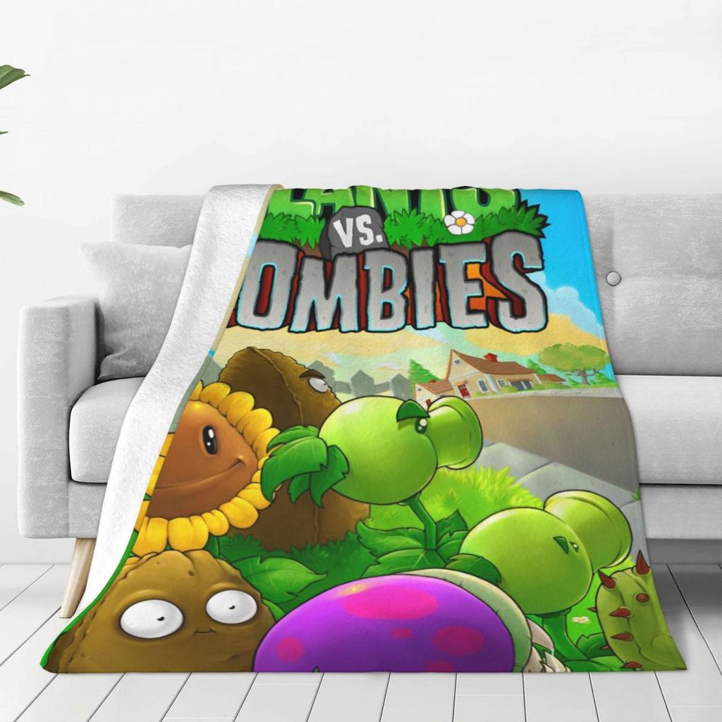Game P-Plants-vs-Zombie Printed Warm Blanket Picnic Plush Throw Blanket Graphic Couch Chair Flannel Bedspread Sofa Bed Cover