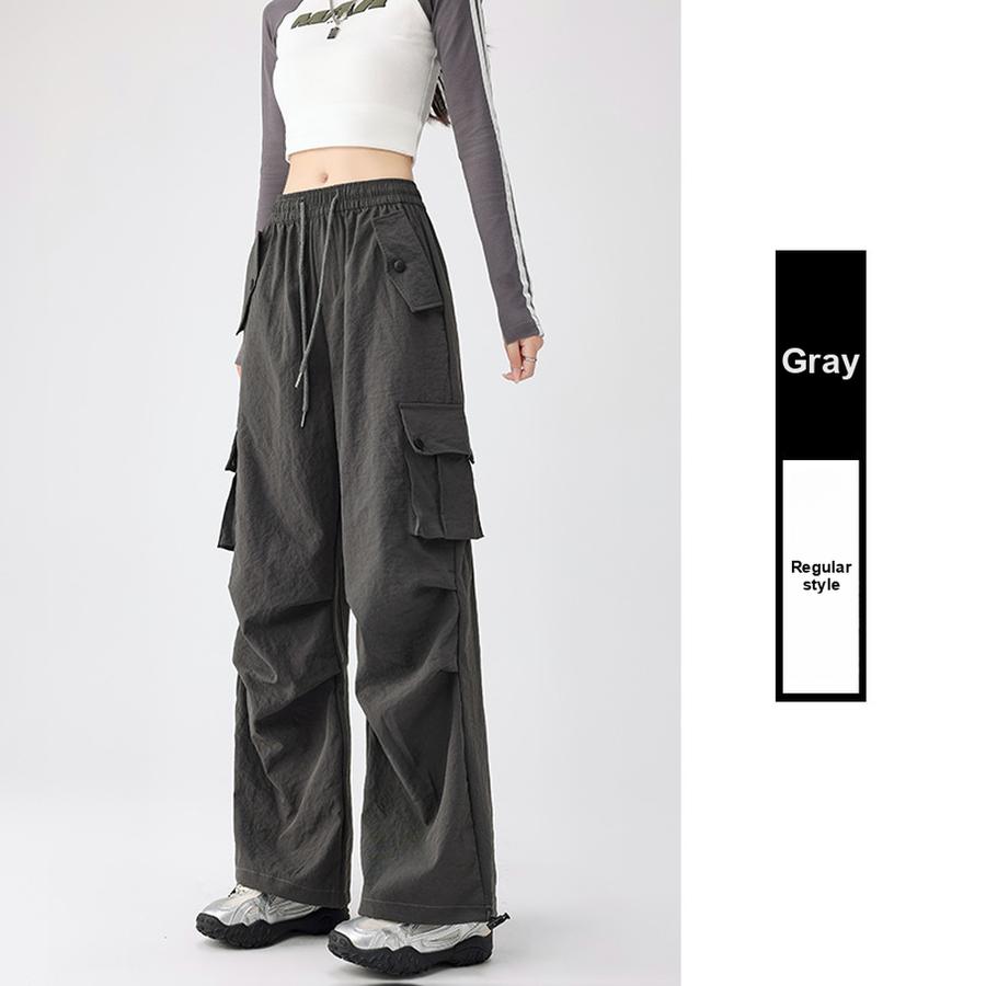 Women's American Cargo Pants Summer New High Waist Quick Dry Parachute Pants Casual Wide Leg Sports Long Pants Trendy