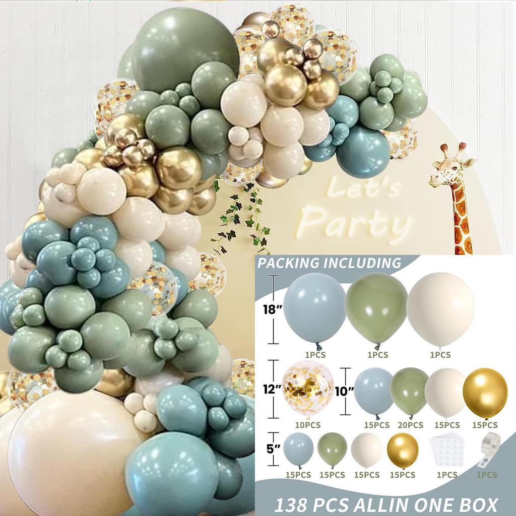 Mori Set Green Latex Balloon Chain Set Vintage Themed Birthday Party Decorative Jungle Set