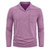 Men Vintage Washed Distressed Long Sleeve Polo Shirt Turn Down Collar Casual Top