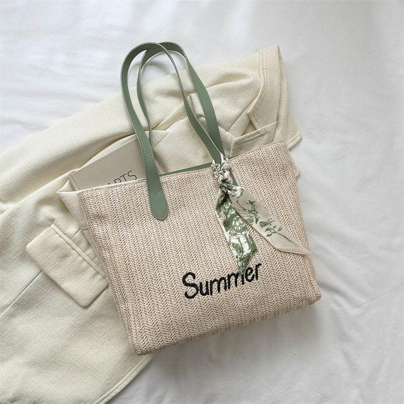 Large Capacity Tote Bag for Women's Summer Fashion Weaving Versatile Single Shoulder Commuting Bag