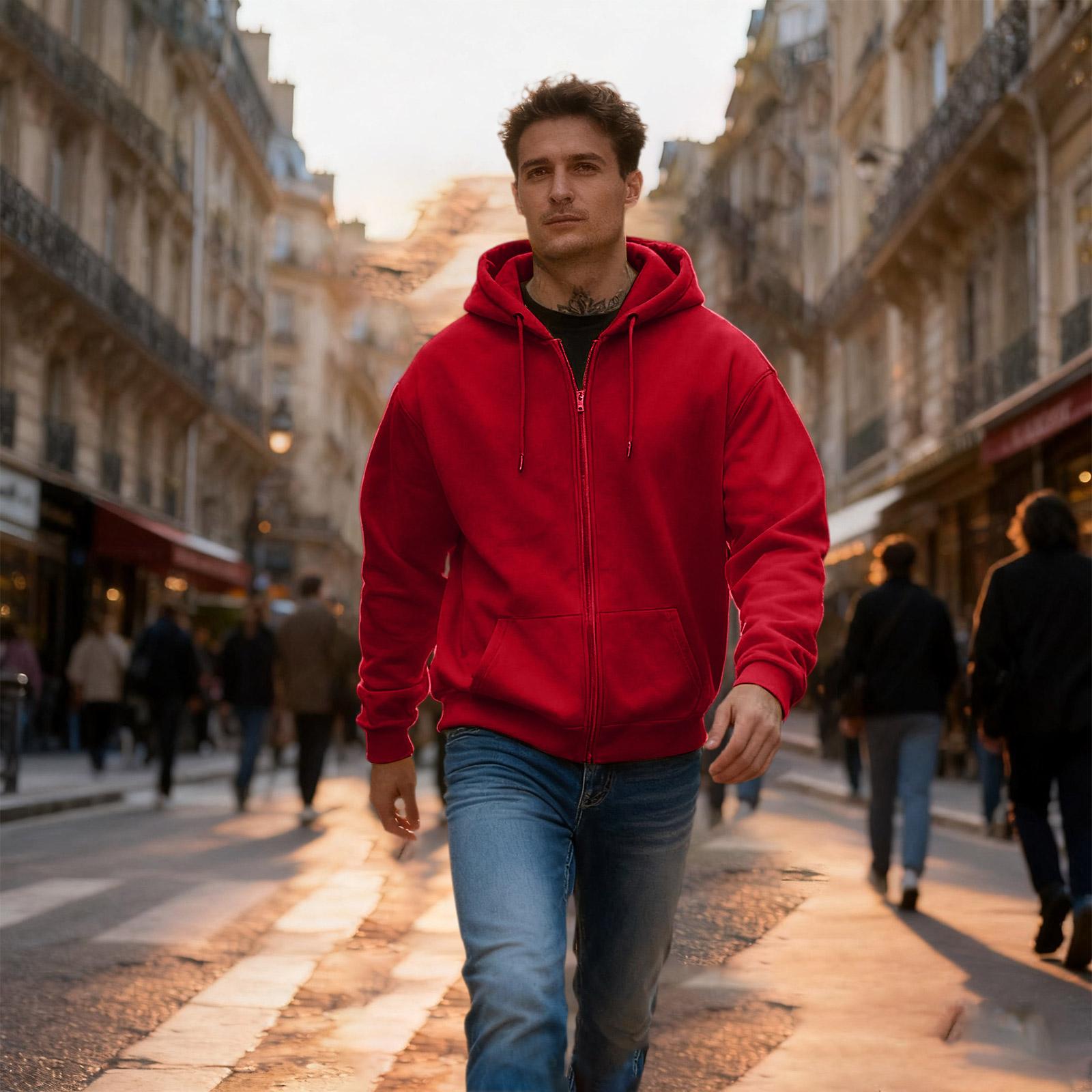 

Чоловіча повсякденна спортивна толстовка з капюшоном на блискавці вільного крою L червоний