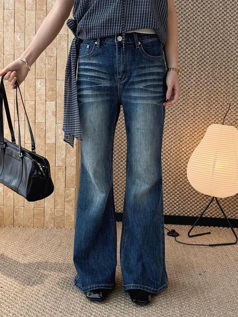 Xu Man Spring/Summer Retro Distressed Flare Jeans - Slimming Sweet Spicy Girl Style Long Pants for Women