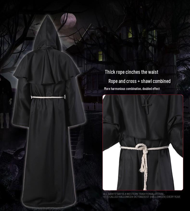 Halloween Monk Robe Wizard Priest Costume - Medieval Death Reaper Cosplay Outfit