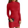 Women's Fashion Wrap Arm Tight Long Sleeve Slim Solid Color High Neck Dresses