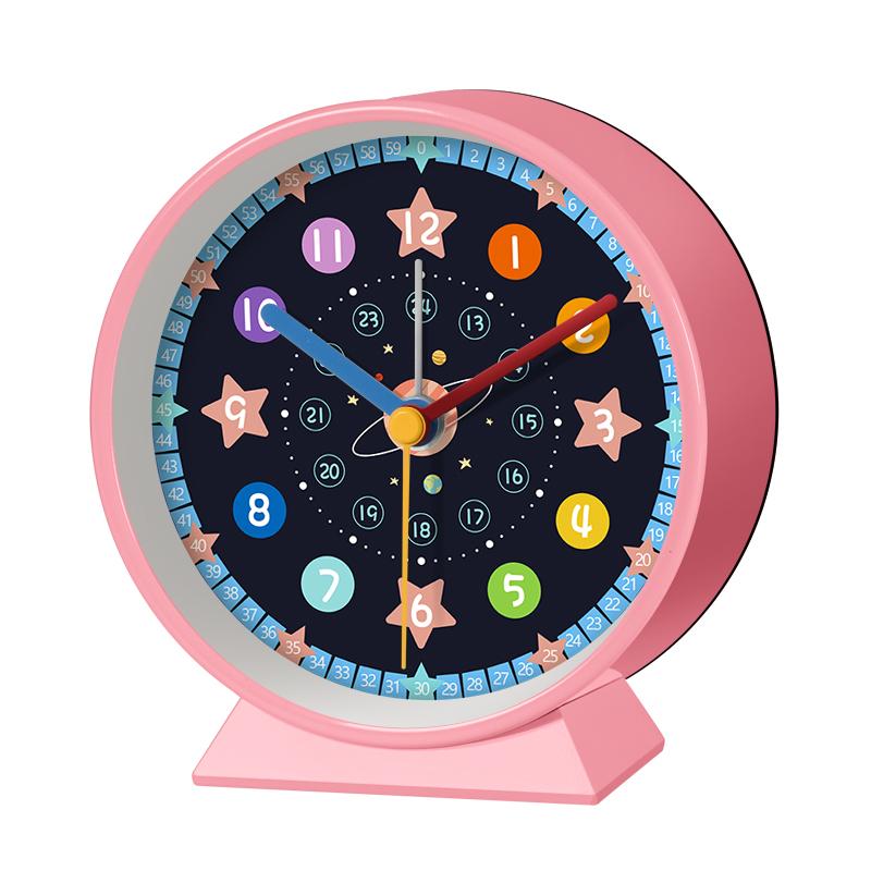 Early Education Desk Clock Needle Display Quartz Alarm Clock Silent Sweep Movement Silent Walking Soft Night Light Metal Frame