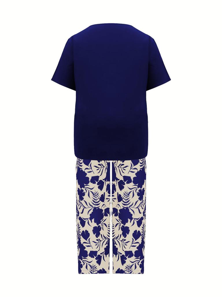 Women's Summer Fashion: Loose Printed Pants & Casual Top Two-piece Set