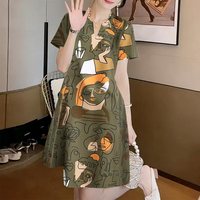 ZANZEA Women Casual V-Neck Short Sleeve Loose Print Dress
