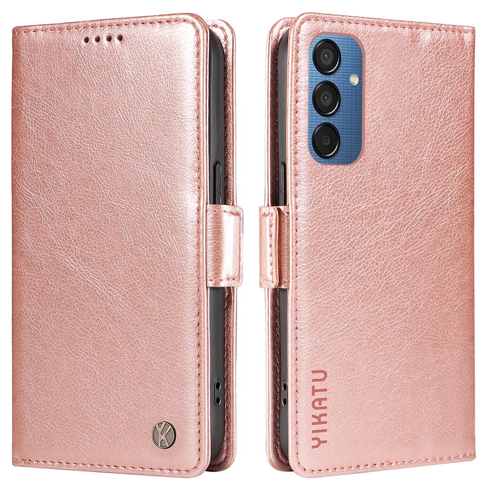 

YIKATU YK-007 For Samsung Galaxy M15 5G Wallet Case Magnetic Clasp Leather Phone Cover Rose Gold