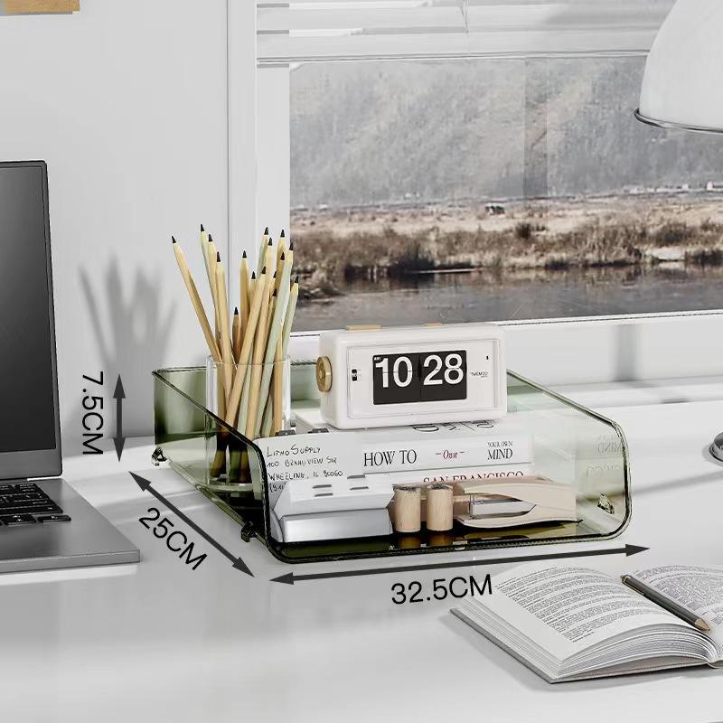 Simple Large Capacity Desktop File Tray Transparent Stackable Paper Holder Shelf A4 Document Paper Organizer Home Office