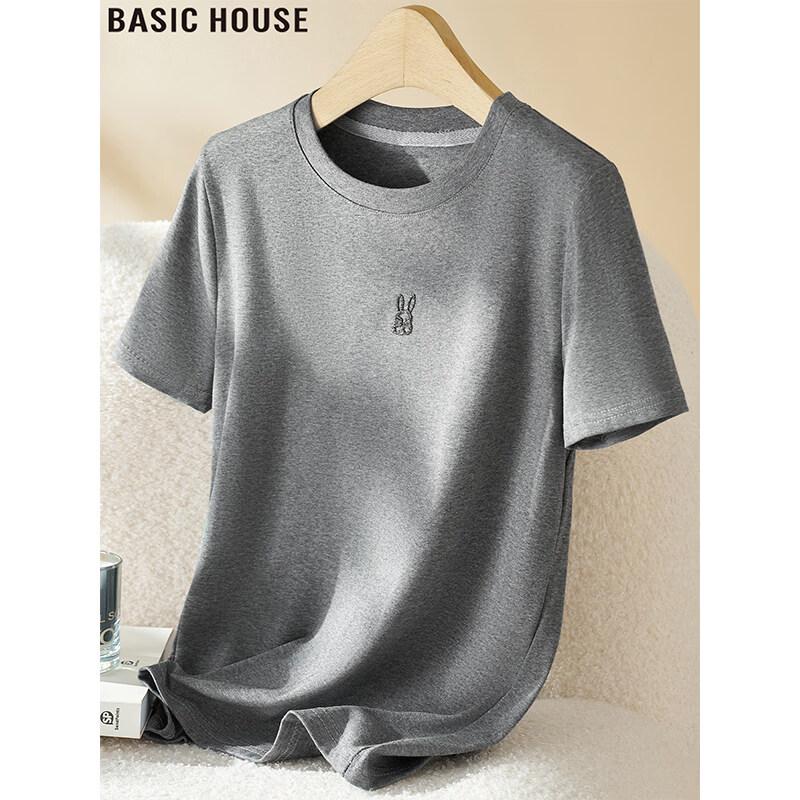 Basic House Women s Embroidered Round Neck T-Shirt 2XL