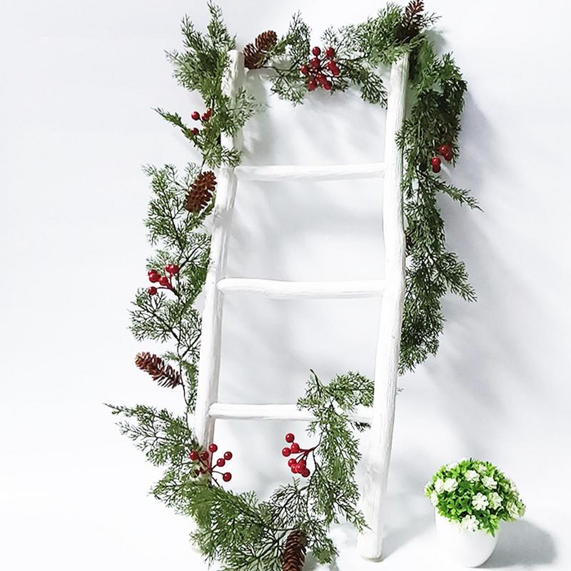 Artificial Pine Garland Christmas Real Touch Winter Pine Garland With Cones Red Berries 78.7 Inch Mantle Decorations Hanger