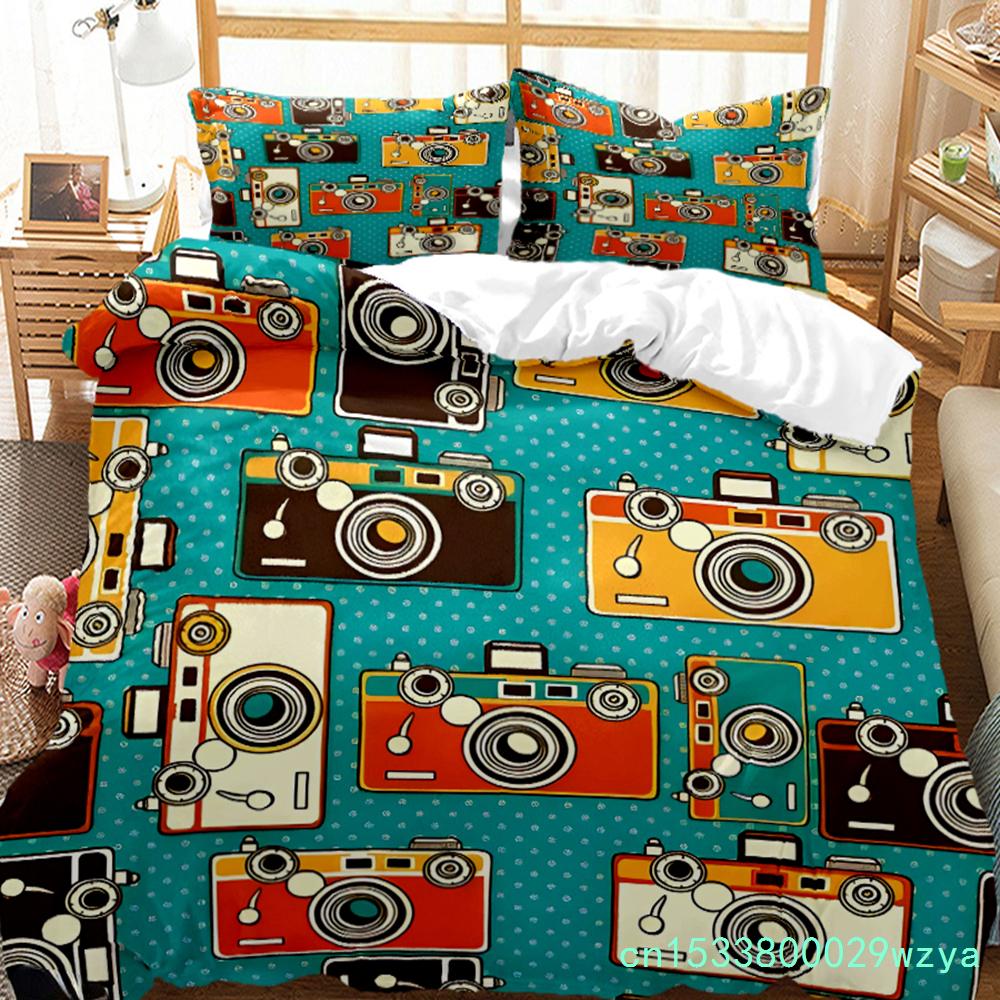 Vintage Camera Duvet Cover Fashion Comforter Bedding Set Soft Quilt Cover And Pillowcases For Teens Boy Single/Double/Queen/King