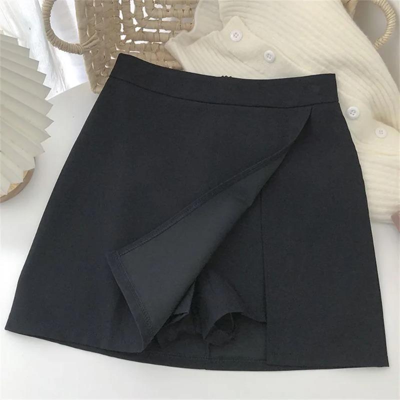 

Black Grey Irregular Skirt A Ine Women High Waist Skirt Korean Fashion Zipper Shorts Skirts Vintage XXS чорний