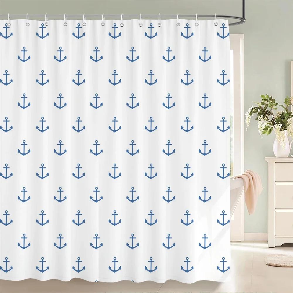 High Quality Nautical Anchor 3D Printed Fabric Shower Curtains Waterproof Bathroom Curtain Bathroom Decor with 12 Hooks
