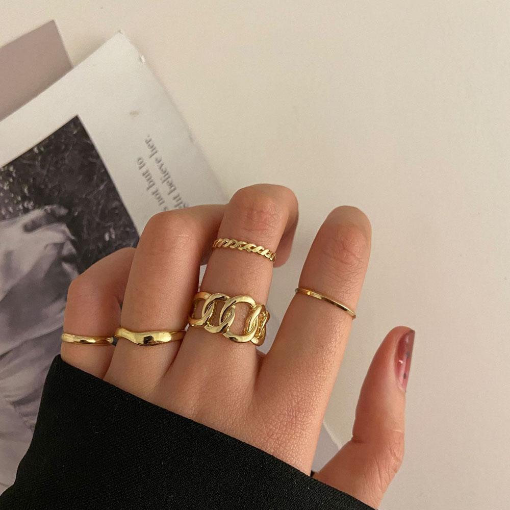 

Vintage Korean Geometric Zinc Zinc Alloy Chain Finger Ring Joint Ring Rings Sets Opening Ring Fashion Jewelry
