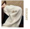 Women's Off-White Plush Wool High-Waist Wide-Leg Pants - Autumn/Winter Collection