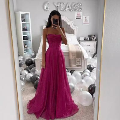 Bridal Wedding Dress Prom Party Evening Dress Backless Spaghetti Strap Sequin Sleeveless A-line