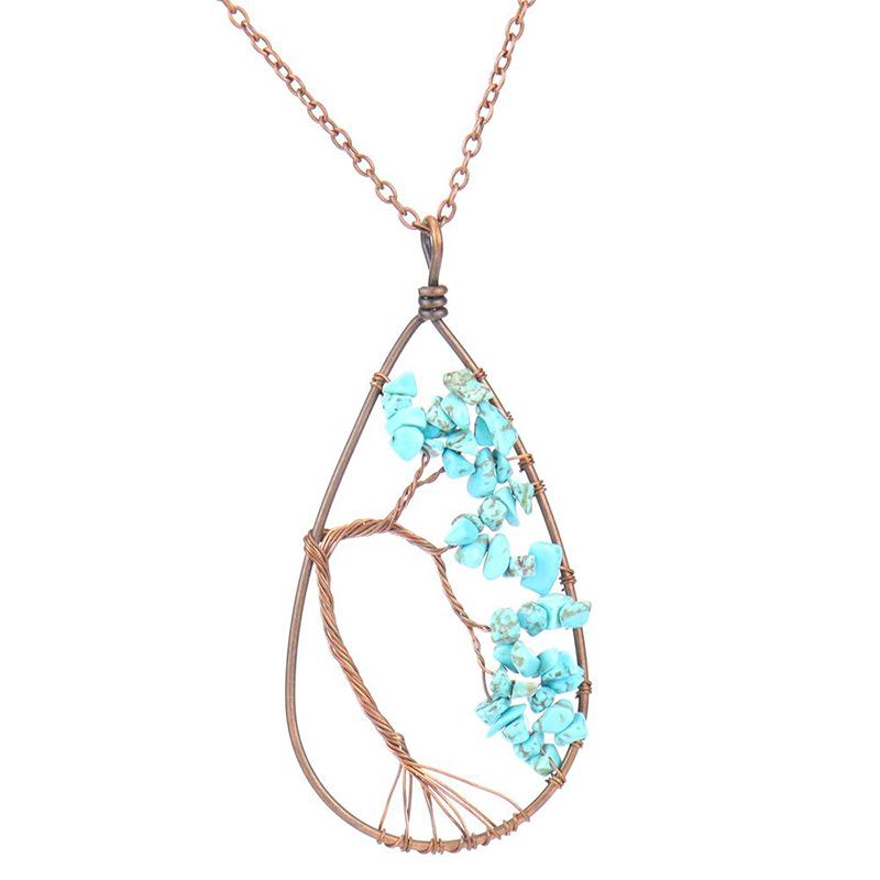 Handcrafted Copper Wire Wrapped Tree of Life Natural Stone Necklace