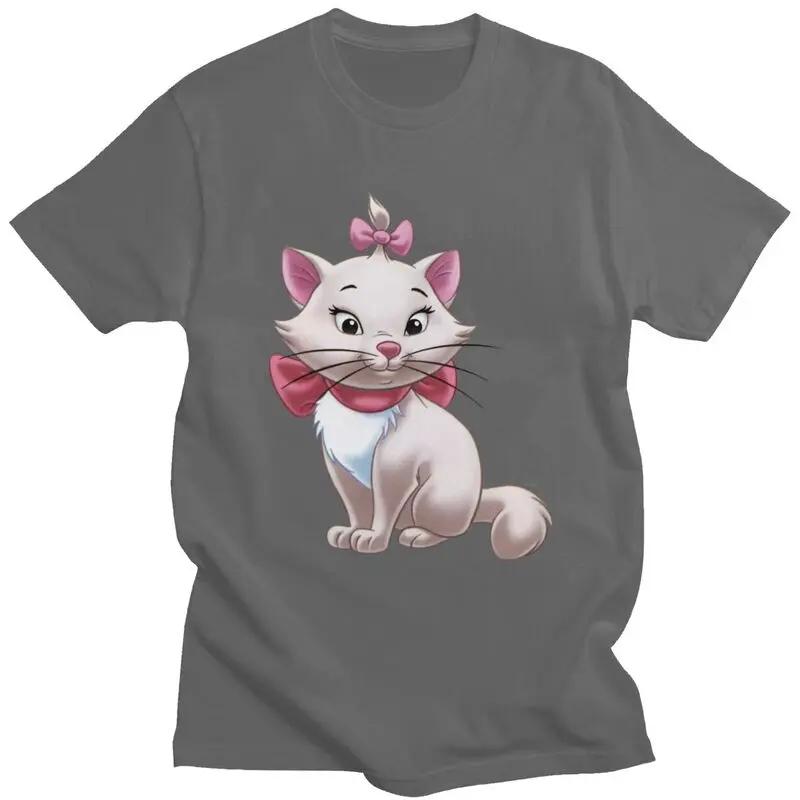 Male Disney Marie Kitten Cartoon T Shirt Short Sleeve Cotton Tshirts Cool T-shirt Leisure Tees Loose Fit Clothing