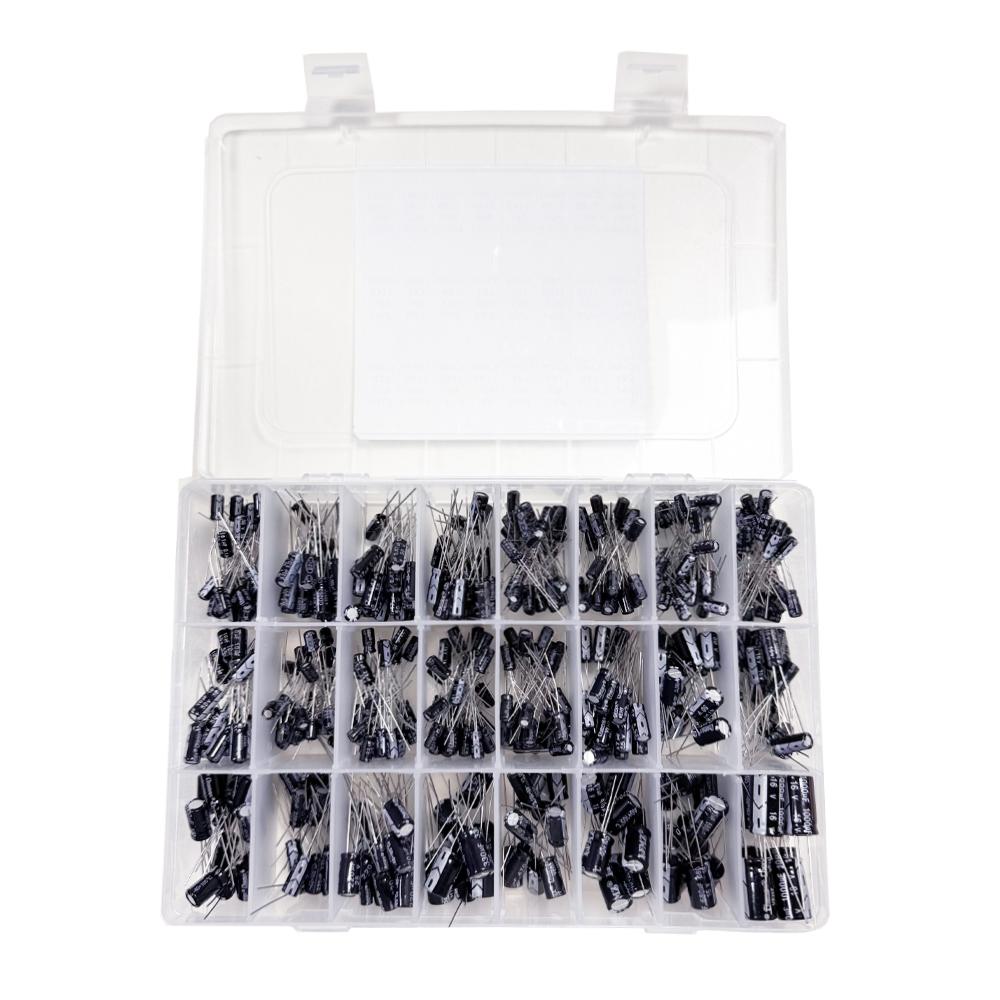 

510Pcs/lot 0.1UF-1000UF 24Values Aluminum Electrolytic Capacitors 16-50V mix Electrolytic capacitor Assorted kit and storage box