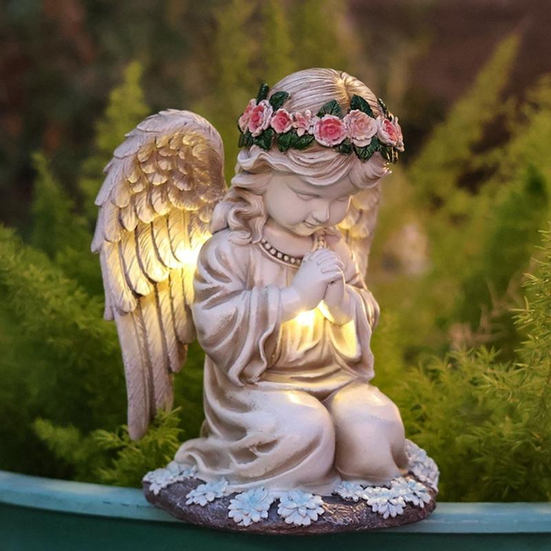 Figurka Anioła Modlącego LED Lampa Solarna do Dekoracji Ogrodu i Podwórka Wodoodporna Statua Ornament Nagrobny Cmentarny