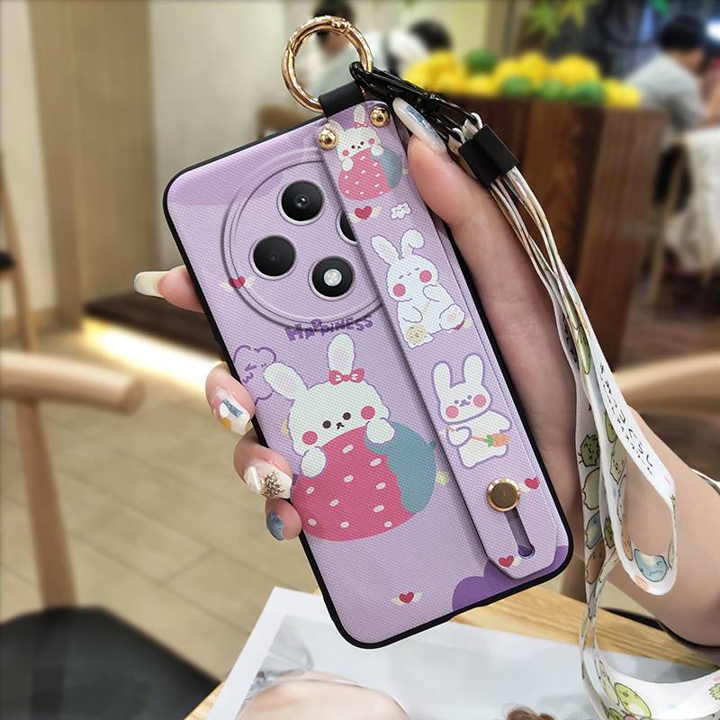 Back Cover Waterproof Phone Case For OPPO Reno12F 5G Silicone Wristband Ring Cartoon Shockproof Anti-knock Wrist Strap
