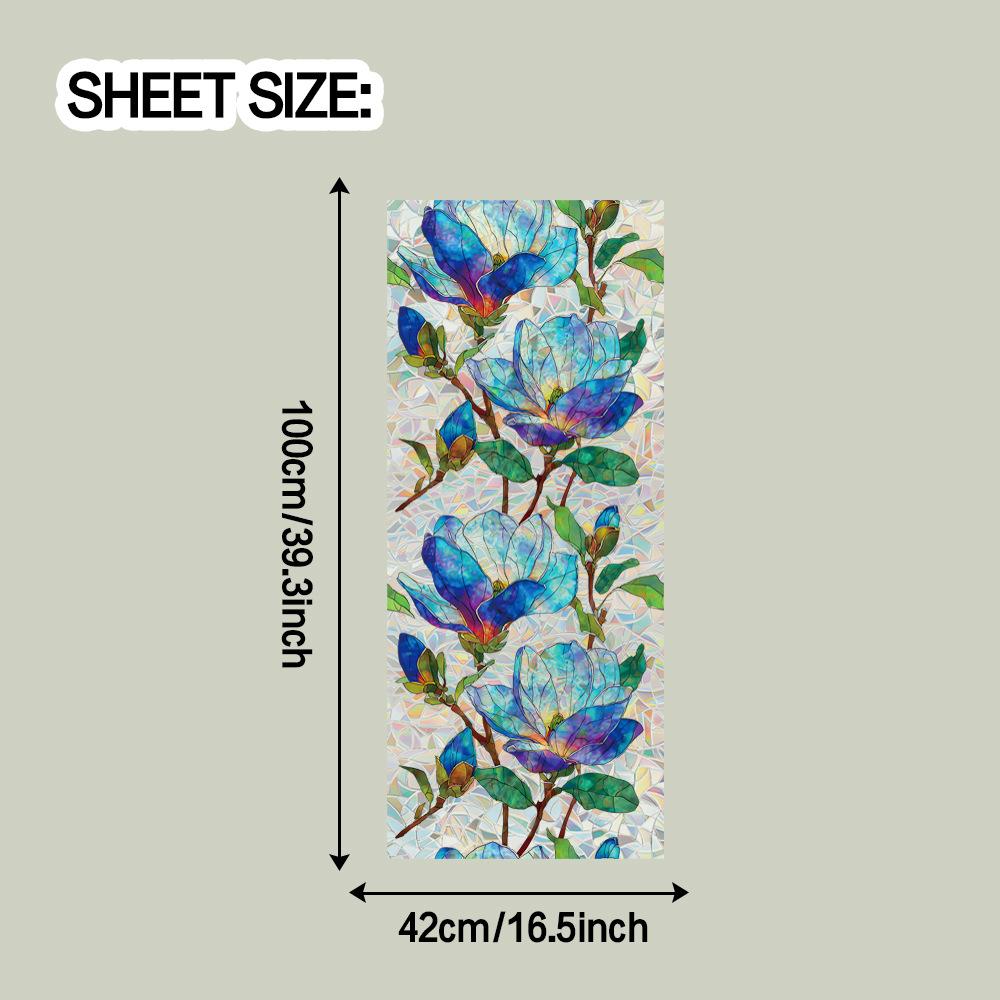 Laser-cut Dreamy Blue Floral Living Room Window Decorative Static Cling Film