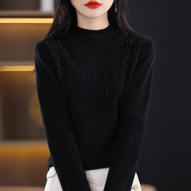 Women's Half Turtleneck Diamond Sweater, Qinghe Cashmere, 30% Cashmere 70% Wool, Winter Knitted Pullover Autumn Sweater Cashmere Sweater