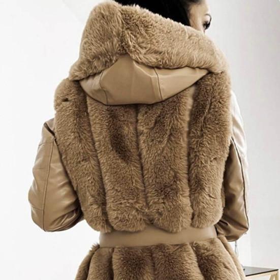 Damski płaszcz zimowy, gruby kaptur, rękawy, jednolity kolor, ciepły kardigan, plus