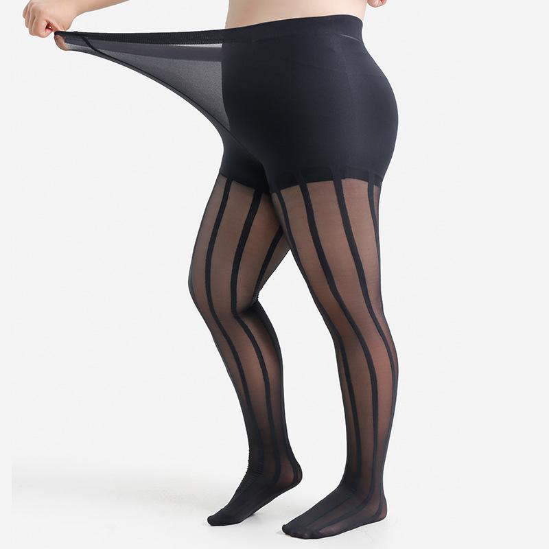 

30D Women s Plus Size XL 2XL 3XL 4XL High-wasited Pantyhose Vertical Line Sheer Tights Stretchy Ladies Nylons Hosiery Stockings 4XL чорний